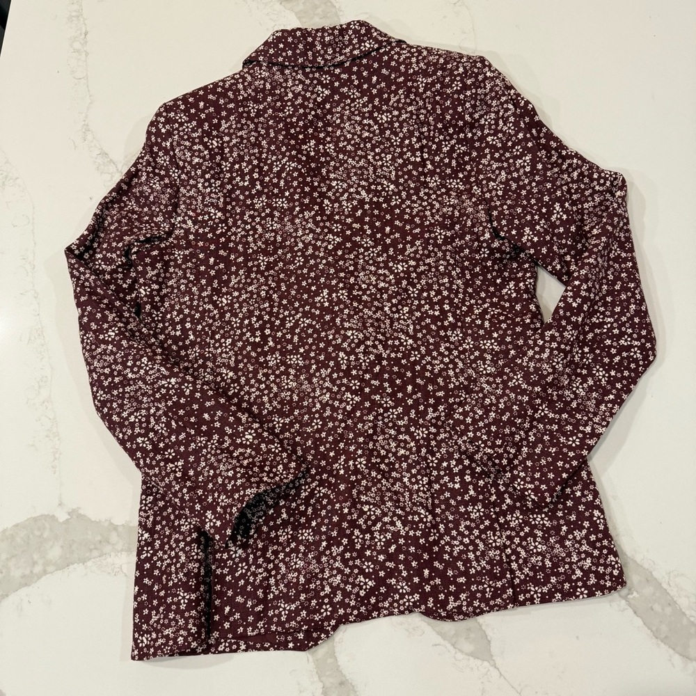 Free People Maggie Floral Linen Blazer Jacket Women’s 6 Burgundy Boho Corpcore - Picture 10 of 11